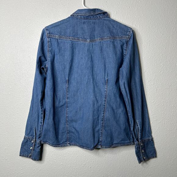 Mountain Lake Denim Shirt Size Medium Blue Snap Button Western Classic - Picture 6 of 7